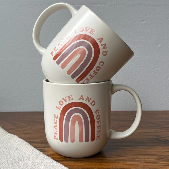 2 Stoneware Coffee Mugs Pease Love and Coffee Life at Home - Picture 5 of 9